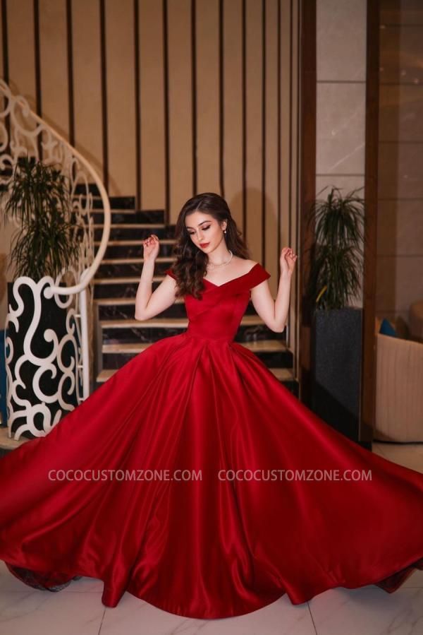 Elegant Red Cardigan A-Line Princess Evening Dress | Wide Strap Ball Dress