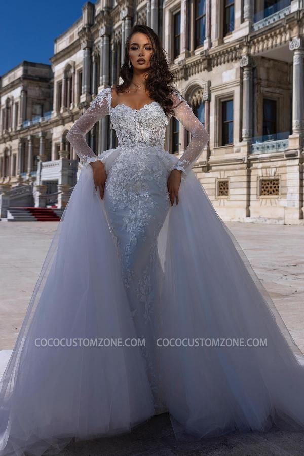 Luxurious A-Line Long Sleeve Lace Wedding Dress | Long Sleeve Wedding Dress with Sequins