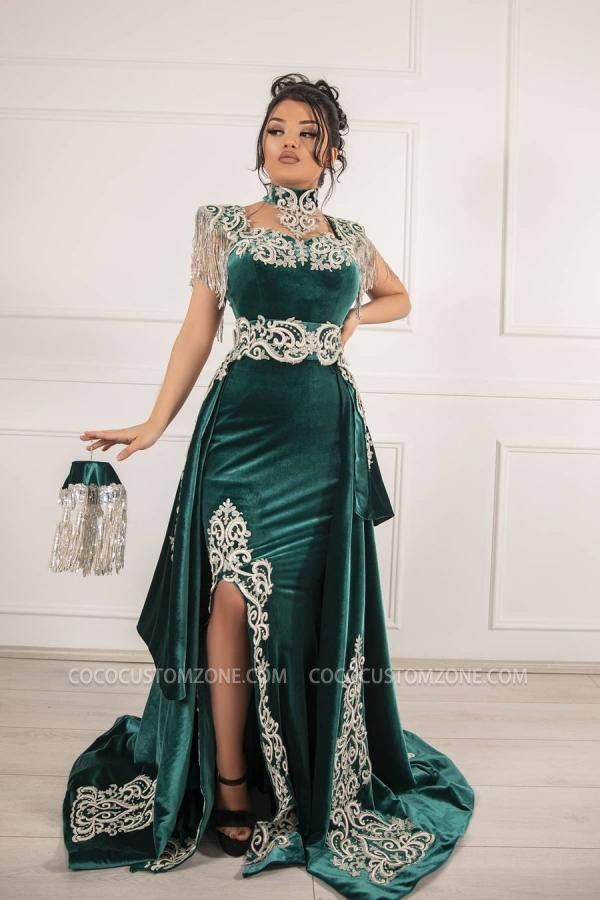 High Neck Lace Sleeveless Floor Length Prom Dress with Belt