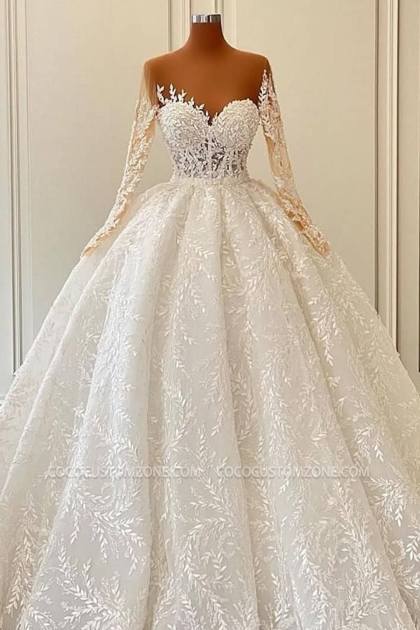 Luxury Long-sleeved Sweetheart Lace Ball Dress Wedding Dress