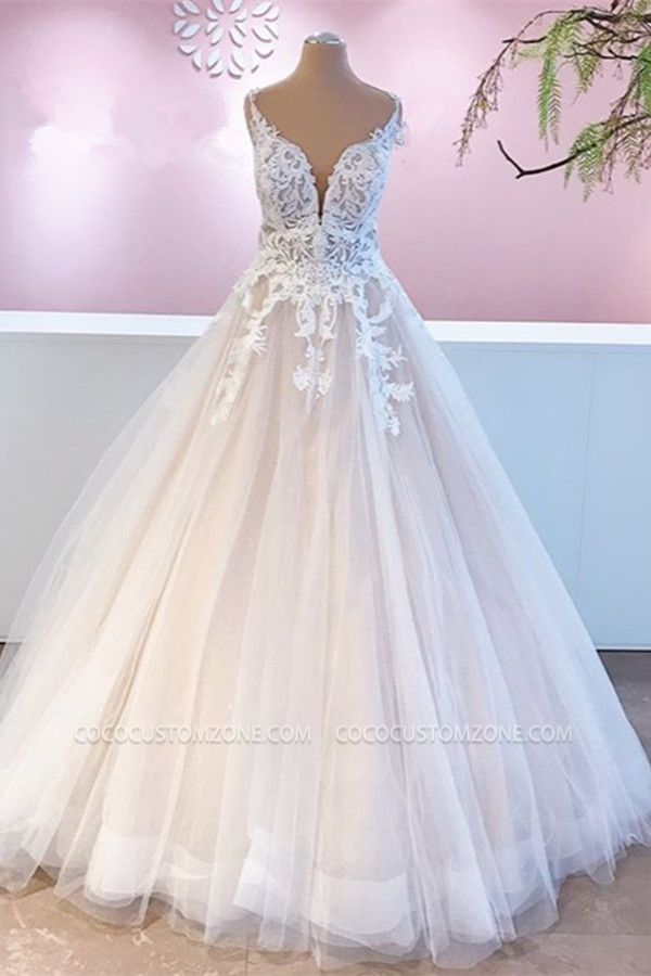 Designer V-Neck Ruffle Lace Wedding Dress | Wedding Dress A-Line