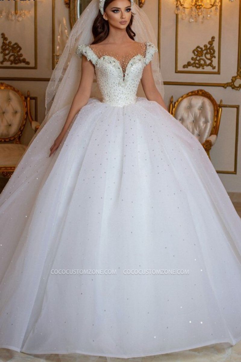 Pure and perfect princess white A-line long-sleeved wedding dress