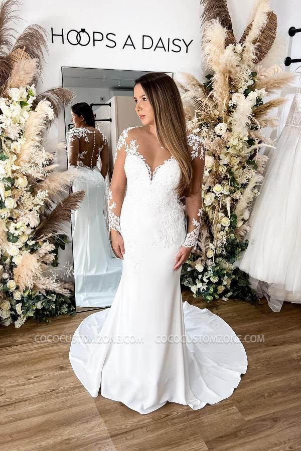 Glamorous Long Sleeved Lace Mermaid Wedding Dress