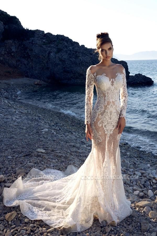 Elegant Lace Sweetheart Long Sleeves Mermaid Wedding dresses