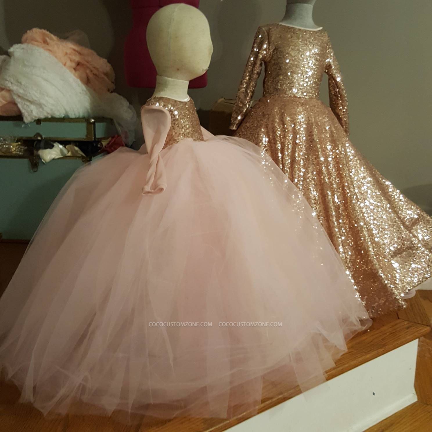 Lovely Sequins Long Fluffy Gauze Girl Dress | Pink Girl Beauty Pageant Dress