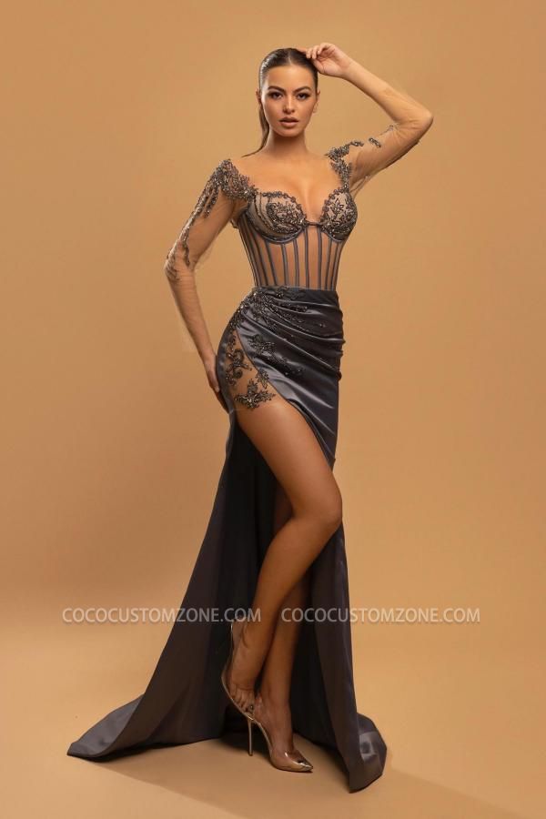 Sexy Mermaid Evening Gown with Sleeves | Long Dress with Lace