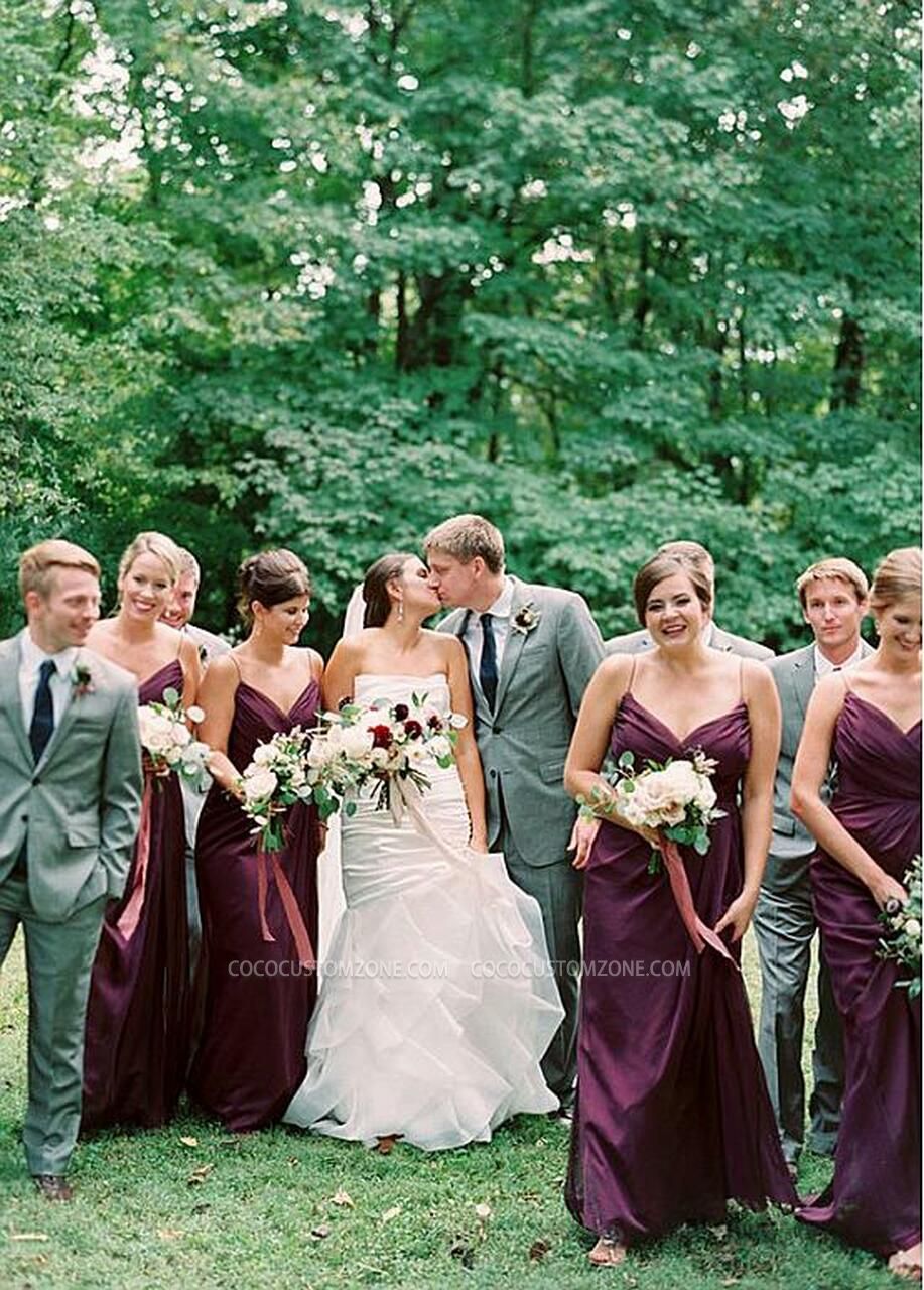 Chiffon V-Neck Spaghetti Straps A-line Bridesmaid Dresses