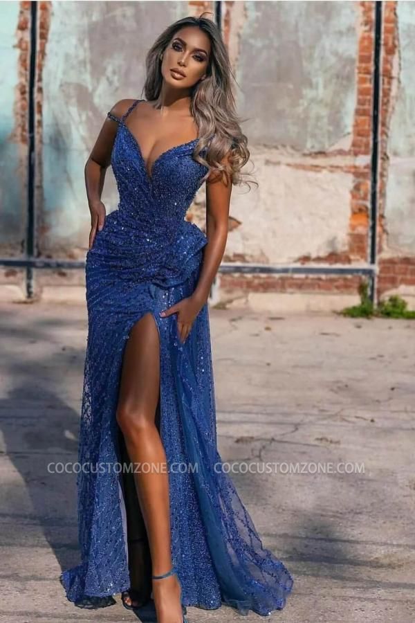 Sexy Long Royal Blue Evening Dresses  Glitter | Prom dresses cheap