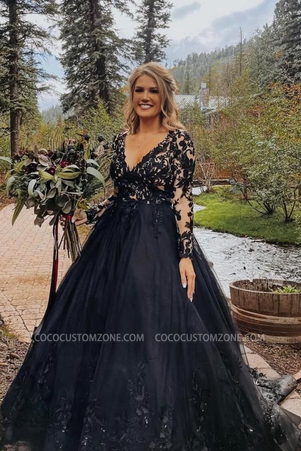 Lace V-Neck Wedding dresses | Elegant Wedding Dresses Black