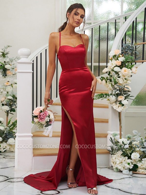 Long Sweetheart Spaghetti Straps Mermaid Evening Dresses