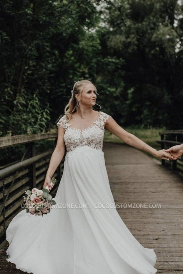 White Elegant Lace Long A-word Sms High Waist Line Wedding Dress