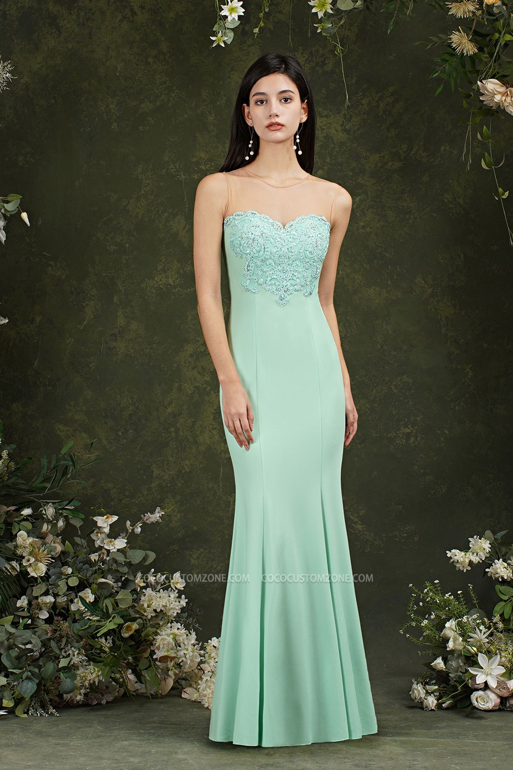 Simple Sweetheart Floral Lace Tulle Mermaid Ball Dress