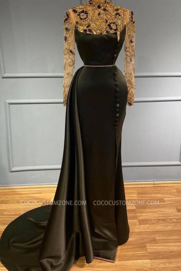 Black Turtleneck Long Sleeve Evening Gown | Sparkling Ball Gown