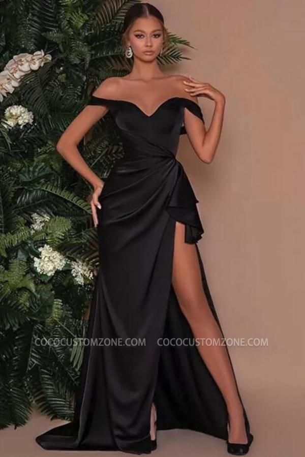 Sexy Satin V-Neck Cap Sleeves Prom Dresses