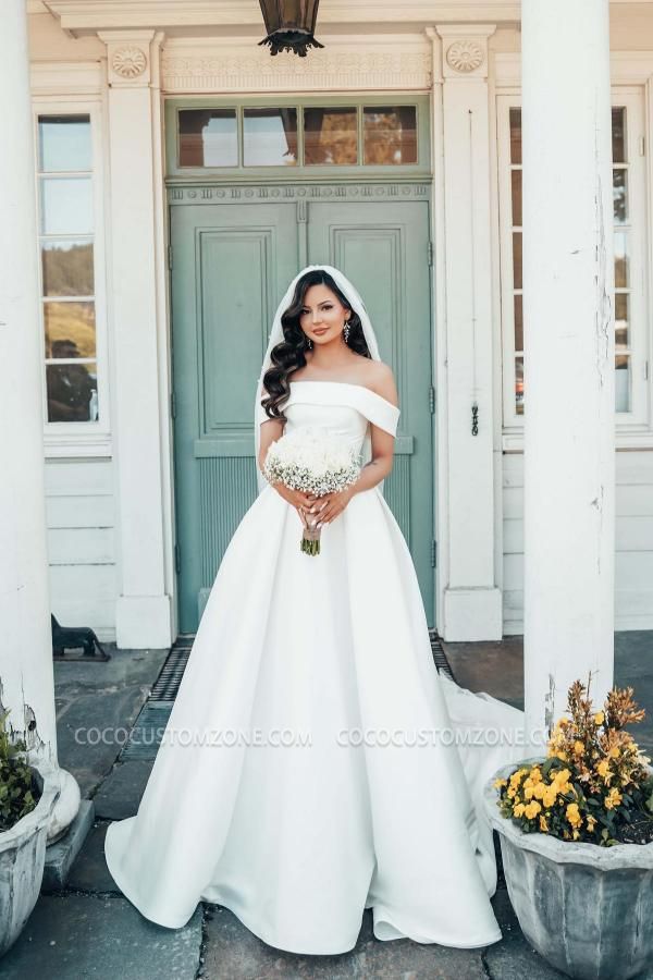 Simply Off Shoulder Satin A-Line Wedding Dress
