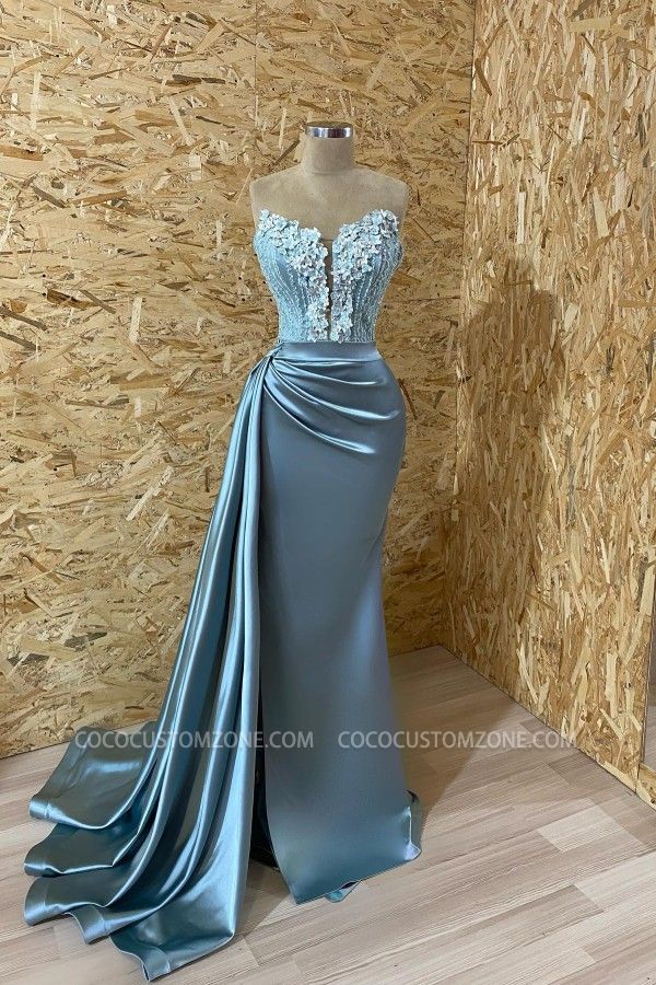 Sexy Blue Sweetheart Appliquéd Long Evening Gown | Pretty Ball Dresses