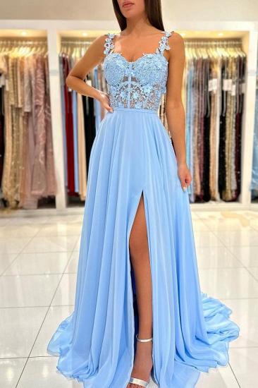 Sweetheart Floor-length Tulle Slit Prom Dress with Flowers_3