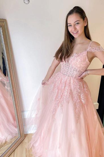 off-the-shoulder A-line  sweetheart spaghetti strap tulle ball gown｜Floral lace ball gown