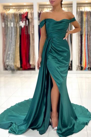 Simple and inexpensive dark green one-shoulder ball gown