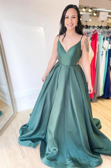 Satin A-Line Spaghetti Strap V-Neck Backless Ruffle Ball Gown