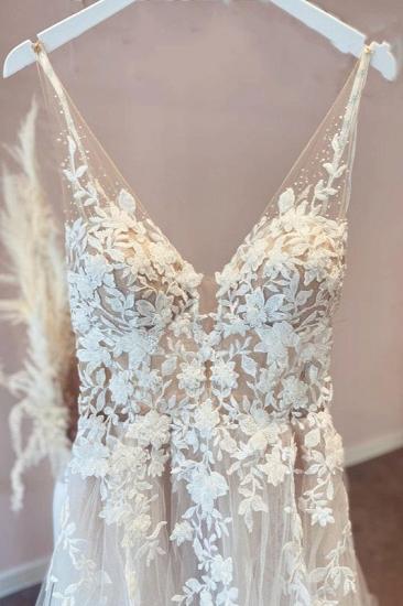 Simple bohemian strap A-line lace wedding dress_3