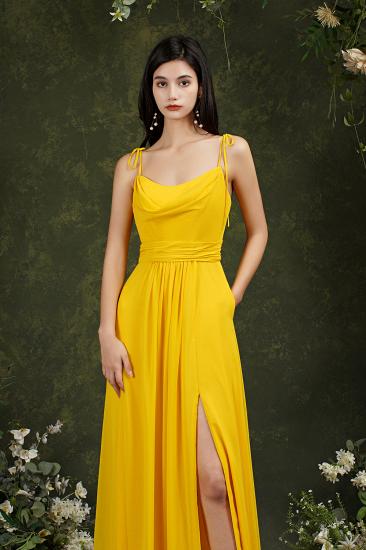 Simple Bridesmaid Dress With One Strap Yellow Chiffon Slit_7