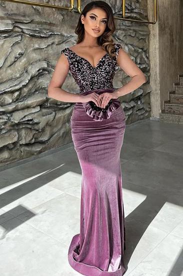 Velvet Long V-Neck Mermaid Evening Dress With Two Pieces | Cheap Prom Dresses