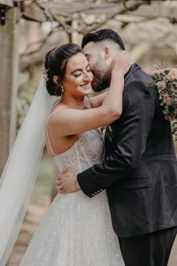 A Word Sequined White Wedding Dress With Belt | Sleeveless Wedding Dress_3
