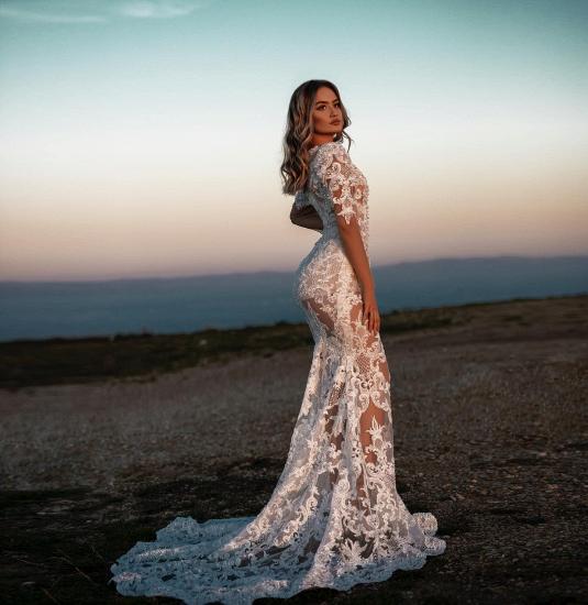 Sexy Mermaid Lace Short Sleeve Wedding Dress | Short Sleeve Slim Fit Wedding Dress_2