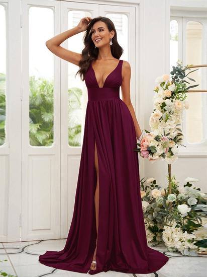 Cheap Gold Long V-Neck A-line Bridesmaid Dresses_25