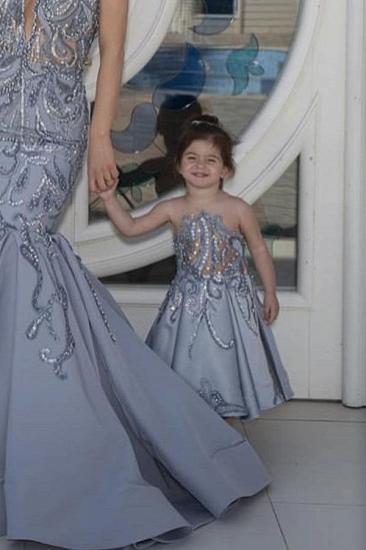 Silver Satin Sequin Pearl Sleeveless Girl Dress_3