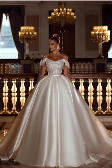 Luxurious Off the Shoulder Princess Wedding Dress with Sparkle | Satin Wedding Dress