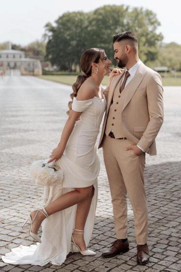 Simple Satin Clip Shoulder Mermaid Wedding Dress_5