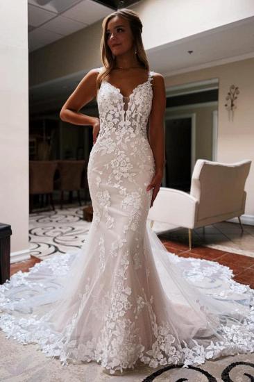 Elegant Lace V-Neck Mermaid  Wedding Dresses