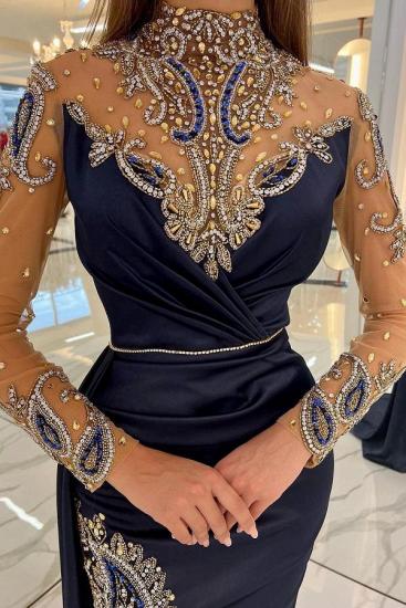 Navy Sequin Long Evening Gown with Side Slits | Ball Gown with Sleeves_3