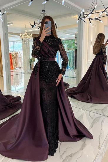 Black Lace Long Sleeve Pleated Evening Gown | Long Sleeve Ball Gown_3