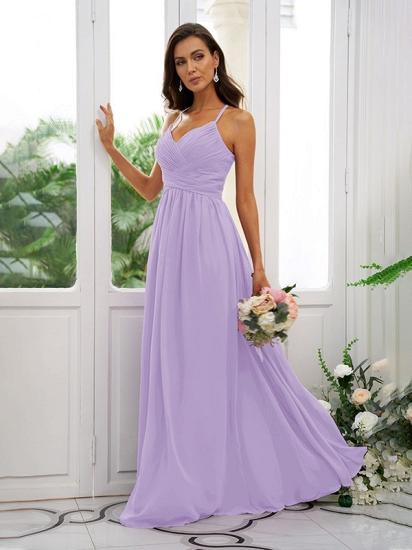 Lilac Chiffon V-Neck Spaghetti Straps Bridesmaid Dresses Simple_24
