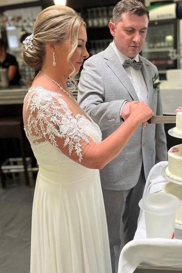Simple Half-sleeved Chiffon Tight Lace Wedding Dress_2