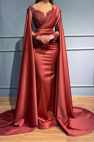 Chic Red Sleeved Mermaid Evening Gown | Long Lace Prom Dress Cheap