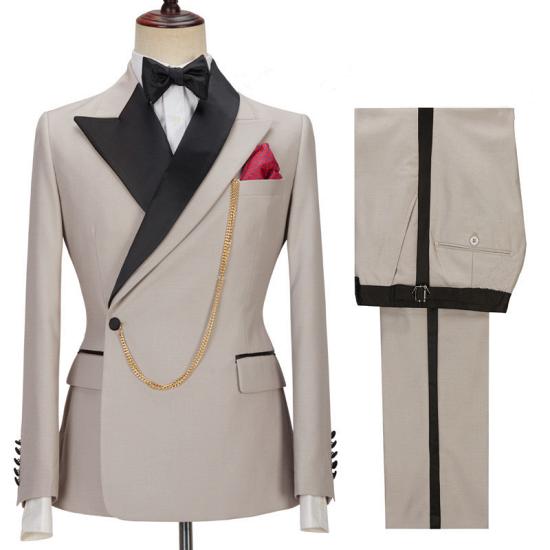 Modern Black Silk Peaked Lapel Side One Button Slim Fit Men Suits for Prom_3