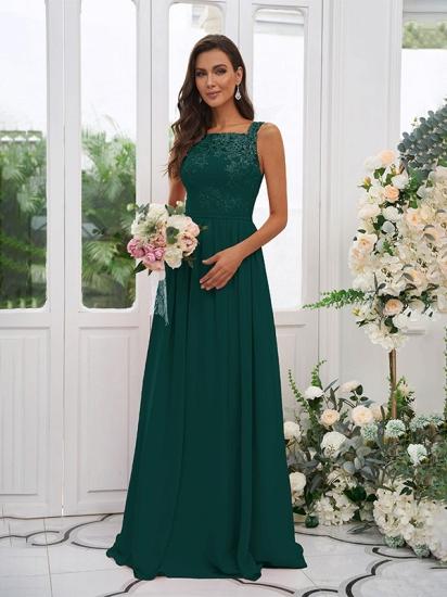Chiffon Long Square Sleeveless Evening Dresses With Lace_11