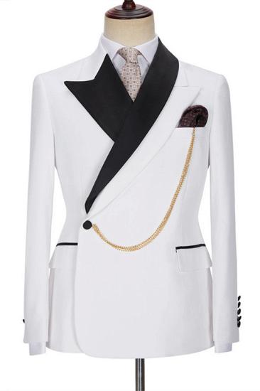 Popular White Peaked Lapel Bespoke Wedding Suits for Men_1