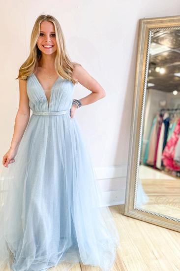 Stunning Spaghetti Strap V-Neck A-Line Floor Length Evening Gown with Sequins