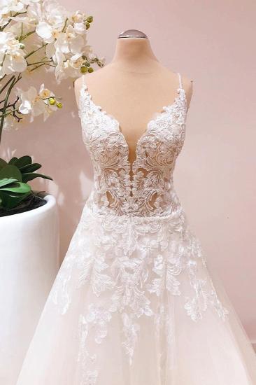 New A-line and floor lace sleeveless wedding dress with straps_2