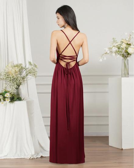 Chiffon Dark Green V-Neck Side Slit Floor Length Prom Dress | Cheap Evening Dresses_12