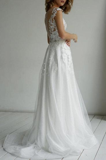 Cheap V-neck A-line Wedding Dress With Lace_2