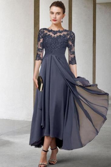 Chiffon Lace Asymmetrical V-Neck 3/4 Sleeves Scoop A-line MotherDress