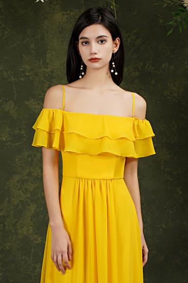 Bridesmaid Dress Yellow Off-shoulder Flanged One Line Shoulder Slit Dress_7