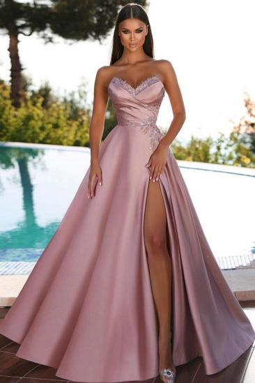 Ball Gown/Sugar Princess Floor Length Satin Ball Gown with Beaded Front Slit