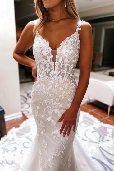Elegant Lace V-Neck Mermaid  Wedding Dresses_2